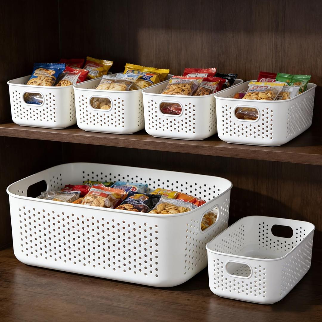 LivLab Mker Food Storage Container Sets BPA-Free Plastic Stackable Shelf Baskets for Kitchen Pantry Organization, Fruits, Vegetable, Snacks (1L+5S)