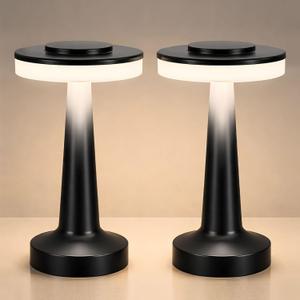 Riakrum 2 Pcs LED Portable Cordless Table Lamp with Touch Sensor 3 Color Stepless Dimming Rechargeable Battery up to 15 Hours Cordless Table Light Wireless Lamp for Nursery (Black)