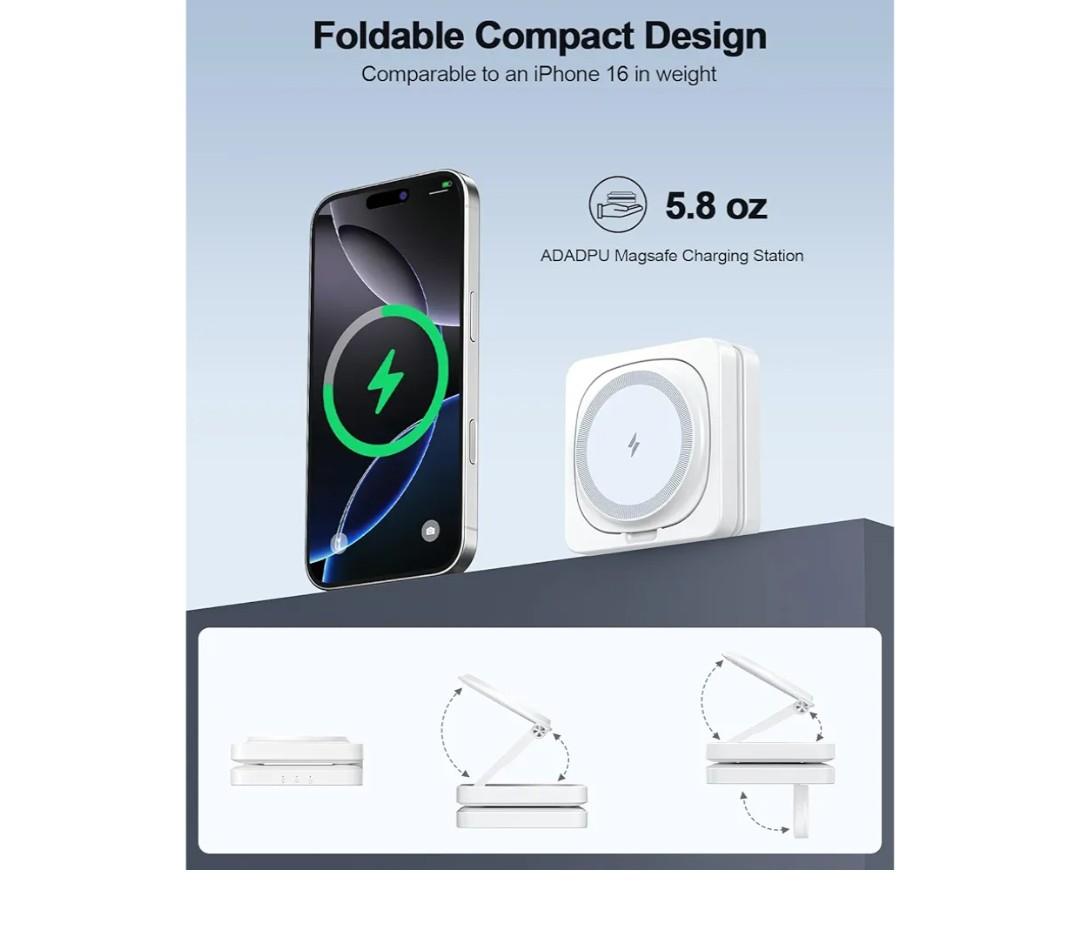 2025 Magnetic Wireless Charging Station - ADADPU 3 in 1 Foldable Mag-Safe Charger Stand for Multiple Apple Devices, Travel Charging Pad for iPhone 16 15 14 13 12 Pro Max Plus Apple Watch AirPods