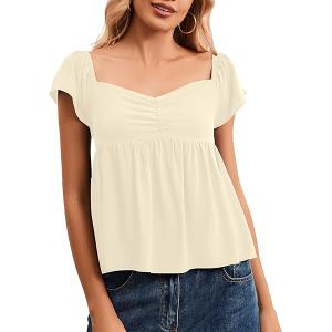 winkbay Women's Square Neck Peplum T Shirt Long Sleeve Button Front Going Out Tops L