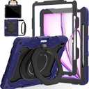 ROISKIN for iPad Air 13 inch Case (M3 2025/M2 2024) -with HD Screen Protector, 360 Rotating Kickstand/Handle, Shoulder Strap, Pen Holder, Heavy Duty Military Grade - Kids Friendly (Navy Blue)