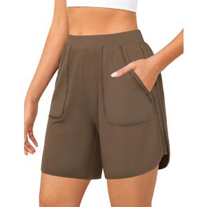 Quenteen Womens Sweat Shorts Casual Summer Loose Athletic Short Lounge Running Elastic Waist Shorts with Pocket (Brown, XXL)