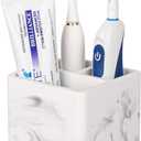 Diatomite Toothbrush Holders for Bathrooms, Electric Toothbrush and Toothpaste Holder 3 Slots Tooth Brush Organizer for Bathroom Countertop, Shower, Vanity - Marble White