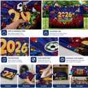 50 Pcs Party Decorations, Soccer Theme Party Supplies Includes Background Cloth, Banner, Hanging Swirls, Cupcake Toppers, Balloons for Sports Birthday Party, Soccer Decor