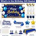 Birthday Decorations Navy Blue Gold - Happy Birthday Banner, Sash, Balloons, Tablecloth, Cake Topper, Candles,Table Decorations - 35pcs Party Decor for Men and Boys