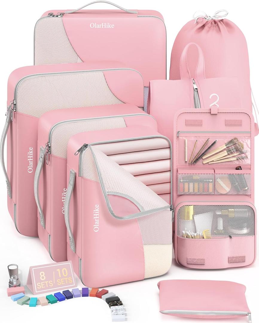 8 Set Packing Cubes for Travel, Gifts for Women Mom,Anti-Tearing Suitcase Organizer for Luggage with Shoe & Hanging Toiletry Bag,OlarHike Vacation Essentials & Accessories for Cruise Ship,Dream Pink 8 Set Packing Cubes for Travel, Gifts for Women Mom,Anti-Tearing Suitcase Organizer for Luggage with Shoe & Hanging Toiletry Bag,OlarHike Vacation Essentials & Accessories for Cruise Ship,Dream Pink