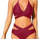 Holipick Two Piece Bikini Sets for Women High Waisted Bikini Push Up Swimsuit Halter Wrap Criss Cross Bathing Suit (Red, XL)