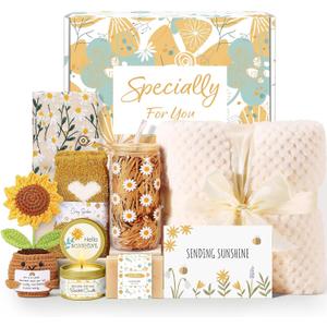 Self Care Gifts for Women Gift BasketsSending Sunshine Thinking of You Care Package Spa Gift Sets, Birthday Christmas Gifts for Women Best Friends Mom Sister Wife Grandma Her - Ivory