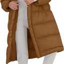 Fazortev Women's Long Puffer Jacket Stand Collar Zip Baggy Down Coats with Side Pockets Outwear (Large, Brown)
