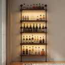 5-Tier Wall Mounted Wine Rack with LED, Industrial Pipe Bar Shelf for Wine Bottle Storage, Industrial Pipe Shelves Shelf Shelving for Home Bar Dining Room Kitchen (31.5INCH-LED), 31.5" W x 79" H