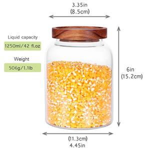 Bekith 1 Pack 42 FL OZ (1250ml) Glass Storage Jars with Wooden Lids, Glass Food Storage Container with Airtight Lid, Glass Pantry Canister for Beans, Rice, Sugar, Coffee and etc