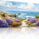 SERIMINO Coastal Wall Art, Oversized Wall Art, Beach Wall Decor, Blue Ocean Landscape Prints, Seashore Floral Large Pictures, Tropical Paintings for Living Room Office Bedroom Dining Room 29"x57" (Bright Seaside)