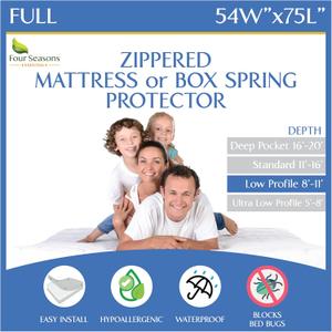 Full Size Mattress or Box Spring Encasement (8"-11" Depth) Waterproof Zippered Protector Hypoallergenic Premium Bedbug Double Size Bed Cover Protects from Dust White, 54W"x75L"