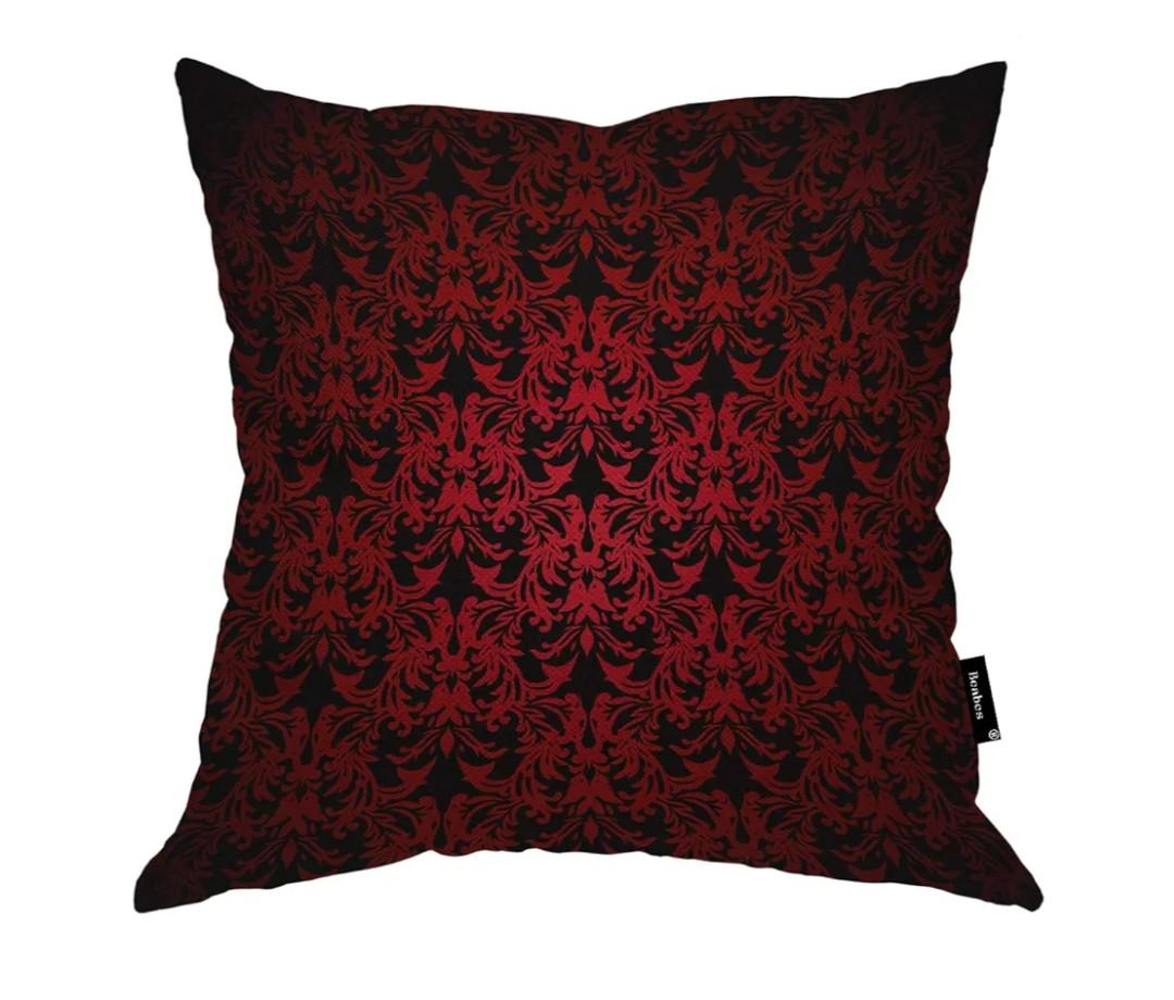 Floral Gothic Red Black Pattern Throw Pillow Cover Vintage Flower Swirl Colorful Art Warm Cushion Case Cotton Linen for Home Office Sofa Chair Bedroom 18x18 Inch