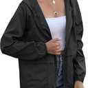 Women's Waterproof Raincoat Lightweight Rain Jacket Hooded Windbreaker with Pockets for Outdoor (Black, L)