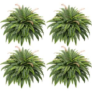 CQURE Artificial Boston Ferns for Outdoors, 50 Inch Large Fake Fern Plant with 96 Fronds, Set of 4 Realistic Artificial Fern Bushes for Indoor Outdoor Garden, Porch, Patio Decor