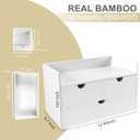 Charmewooden Bamboo Desk Organizer 3 Drawer with Shelf, Countertop Organizer with Drawers Makeup Storage Drawer 3 Drawers Tabletop Storage Organization Box Home Office Workspace（White）