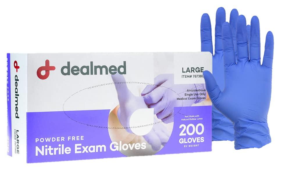 Dealmed Medical Exam Gloves  200 Count Large Nitrile Gloves, Disposable, Non-Irritating Latex Free, Multi-Purpose Use for a First Aid Kit and Medical Facilities (Purple (Pack of 1))