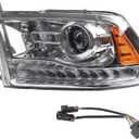 Dasbecan OE Projector Halogen Headlights w/LED Signal DRL Compatible With Dodge Ram 1500 2500 3500 2013-2018 Left Driver Side Headlamp assembly Chrome Trim w/Bulbs Replaces#68324941AD CH2502290
