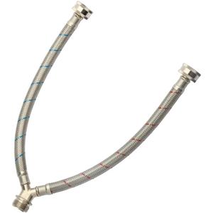 PLUMBERMASTER Washing Machine Hose Splitter Y-Mixer Hose Connector Hose, 3/4 Inch Brass Fittings, Y Split Hot and Cold Hose for Water Stainless Steel Washing Machine Y Mixer