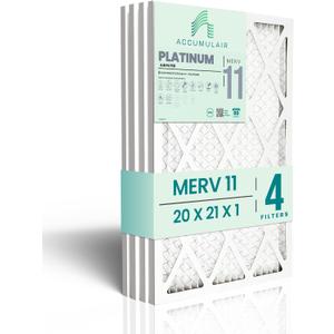 Accumulair Platinum 20x21x1 MERV 11 HVAC Air Filter (4-Pack) | Replacement Air Filter for AC and Furnace | Made in USA | Actual Size 19.75 x 20.75 x 0.75
