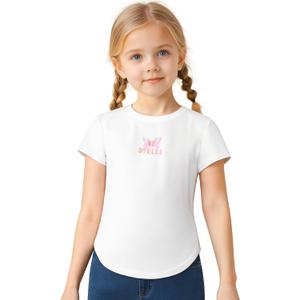 Stelle Girls Athletic Shirts Short Sleeve Quick Dry Sports Tees UPF 200, Crew Neck Active Tops for Kids 5-15 Years (White, XS)