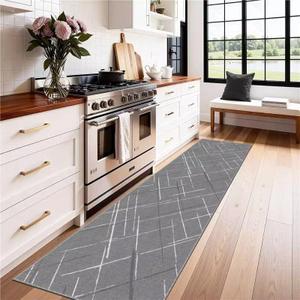 Gray Runner Rug Ultra Non-Slip 2x8 Washable Entryway Rug Modern Tear and Stain Resistance No Pile Hand-Woven Style Lightweight Runners for Hallways, Kitchen, Laundry Room, Bedside, Gray