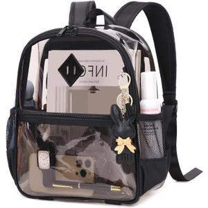 MUSEVOS Clear Backpack for Stadium Events Approved 12×6×12, Thick TPU Mini Clear Bag with Front Pocket for Concert Sport Events Work Travel, Black