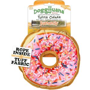 Doggijuana Tuffer Chewer Plush Dog Toy | Funny Dog Toy Plush with Juananip Catnip for Dogs | Calming Aid for Dogs | Interactive Squeaky Chew Toy for Play (Sprinkled Donut) (Standard)