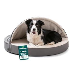 FurHaven 35" Round Orthopedic Dog Bed for Large Dogs, Egg Crate with a Solid Orthopedic Foam Base with Attached Blanket Hood and Removable Washable Cover, Large, Sherpa & Suede Snuggery, Gray