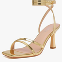 Mostrin Womens Sandals Strappy Heels for Women Ankle Strap Lace Up Square Open Toe Heels Tie Up Stiletto High Heeled Sandals for Prom, Party, Daily Wear. 7,5, Gold