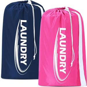 Sylfairy 2 Pack XL Laundry Bag with Strap, Heavy Duty Travel Laundry Bag, Durable Rip-Stop Dirty Clothes Shoulder Bag with Drawstring, Easy Fit a Laundry Hamper or Basket