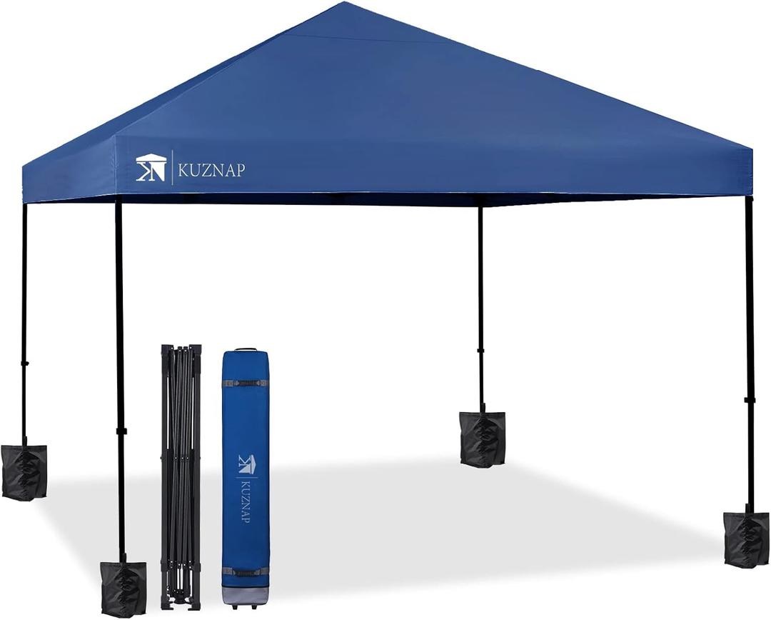 12x12 Pop up Canopy Tent Patented EZ Set up Instant Outdoor Canopy with Wheeled Carry Bag Bonus 4 Weight Sandbags, 8 Stakes and 4 Ropes Blue, 12x12 without Sidewall