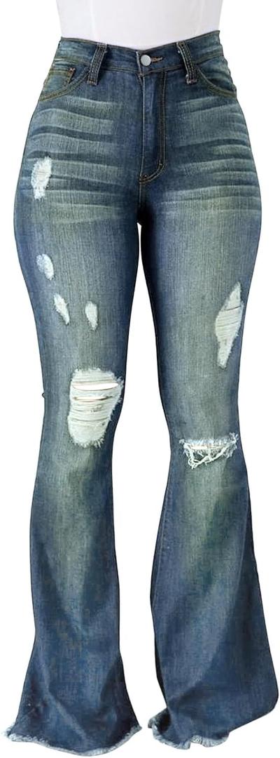 PEIHOT Vintage Bell Bottoms Flare Jeans for Women 90s High Waist Ripped Distressed Wide Leg High Rise Denim Pants (Blue, XL)