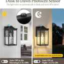 Outdoor Wall Light Fixtures 2 Pack, Dusk to Dawn Porch Lights with Photocell Sensor, Waterproof Black Exterior Mount Sconce with Hammered Glass for Front Door, Garage, Patio, House, E26 Base