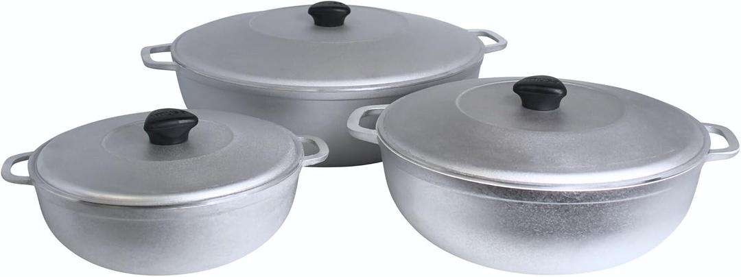 IMUSA Cast Aluminum Caldero Set 3-Piece Dutch Oven Cookware with Tight-Fitting Lids 3.5 Qt 7 Qt 11 Qt for Rice Beans Soups Hispanic Cooking Oven Safe Heavy Bottom Pots