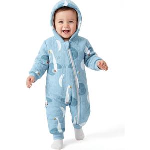 Baby Winter Clothes Cotton Baby Snowsuit for Boys Girls Long Sleeve Onesie Hooded Romper Newborn Jumpsuit Outfits (Size 12-18 Months, Blue Swan)
