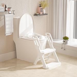 Toddler Potty Training Toilet Seat-Alongside Foldable Potty Train Chair Adapter, Potty Seats with Steps Ladder for Toddlers Kids, Boys, Girls, Child, Baby, and Must-Haves Portable Step Stool Supplies