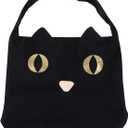 Juvale Black Cotton Cat Trick or Treat Bag with Gold Foil Eyes, Reusable for Kids, 11.25 x 15.5 in Canvas Tote for Halloween Parties