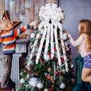 Christmas Tree Topper White - 53x13 inch White Tree Topper Bow with Streamers Silver Snowflake Tree Topper Bow Xmas Tree Home Decor