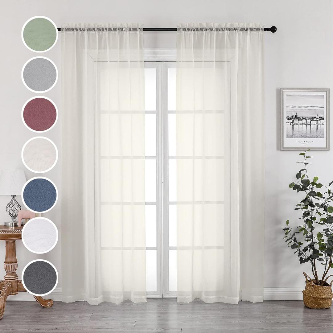 OWENIE Sheer Curtains 96 Inch Length, Elegant Sheer Curtains for Bedroom, Window Voile Sheer Curtain Panels/Drapes/Treatment for Living Room, 2Pcs, Each 42" W x 96" L, Ivory