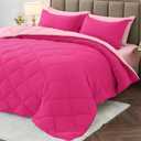 MUXHOMO 7 Pieces King Comforter Set, Reversible Bed in a Bag King Size, All Season Bedding Set with Comforter, Flat Sheet, Fitted Sheet, Pillowcases & Shams, Hot Pink & Baby Pink (King (104"x90"))