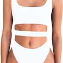 BEAGIMEG Women's Tank Top Cut Out Sleeveless Bodice Bodysuit Party Clubwear White, S
