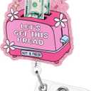 3 x Let's Get This Bread Funny Pink Toaster Nurse Badge Reel, Cute Retractable ID Medical Badge Holder, Name Tag Badge Clip for RN LPN CNA MA Night Shift Nurse Nursing Student Doctor Medical Social Worker