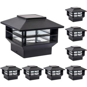 GreenLighting Superior Two Tier Solar Post Cap Lights Fits 4x4 Wood, 4x4, 5x5 PCV/Vinyl Outdoor Solar Powered Post Cap Light, Fence Post, Landscaping, Deck, Garden- Bright LED, Waterproof Black 8 Pack