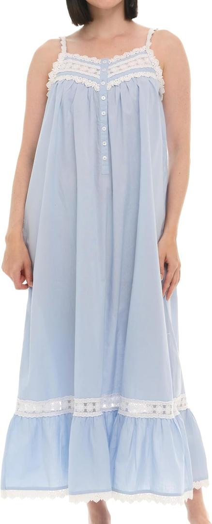 Alexander Del Rossa Victorian Nightgown, 100% Cotton Nightgowns for Women, Long Nightgowns for Women Nighty, M