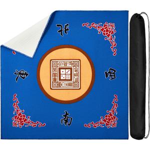Juexica Mahjong Mat with Bag, Anti Slip Noise Reduction Table Cover Board Game Mat Mahjong Table Accessories Tablecloth Paigow Poker Cards(Blue)