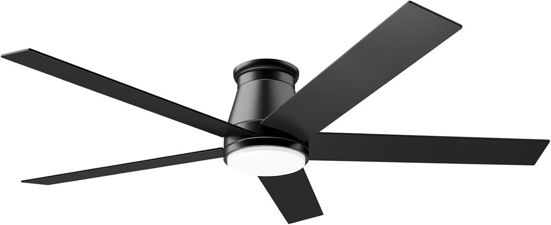 wurzee 60 inch Flush Mount Ceiling Fan Black Ceiling Fans with Lights 6 Speeds DC Reversible Motor, Timing, Dimmable, 5 Blades for Study, Nursery, Indoor Patio Porch Garage Shop