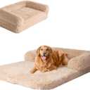 EHEYCIGA Foldable XXL Dog Bed, Faux Fur Fluffy Pet Couch Bed for Extra Large Dogs, Orthopedic Calming Memory Foam Big Pet Bed, Washable Soft Pet Sofa Bed with Non-Slip Bottom, Camel, 54"x38"x7.5" (54x38x7.5(Folded 38x27))