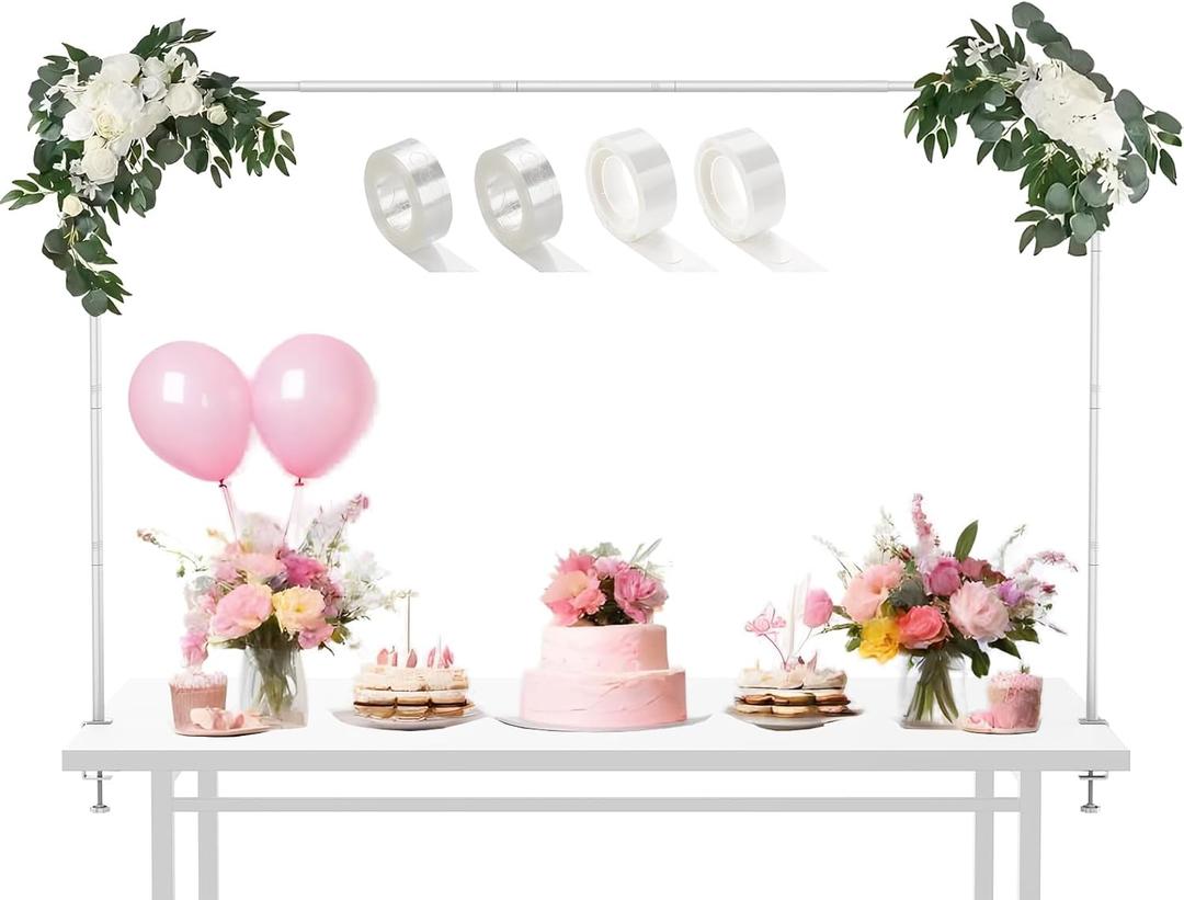 LANGXUN Meatl Table Balloon Arch Kit, Adjustable 16''-56'' Tall 29"-98" Length Table Stand, For Birthday Party Wedding & Graduation Decorations, Christmas Decort Baby Shower Party Supplies (White)